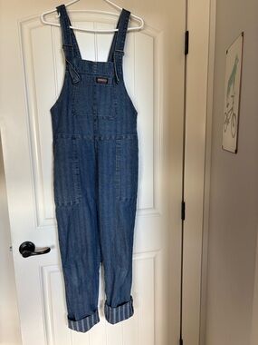 Run and Fly denim Dungarees XS unisex striped pattern made in UK